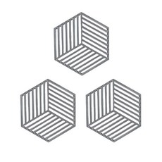Threeofus 北歐風現代茶杯墊, 3個, 灰色梳紋款式