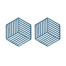 Threeofus 北歐風現代茶杯墊, 2個, 海軍藍梳紋款式