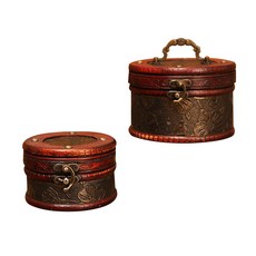 復古風圓筒多功能飾品盒 蓮花 2件組, 1套