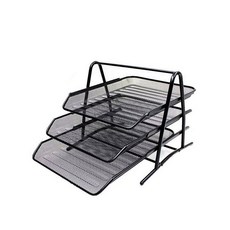 桌面鋼製文件整理架, 黑色, 3層