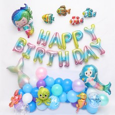 미인어 생일 풍선세트, 혼합색상, 1세트