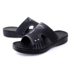 WALK SENSE 男款拼接皮革拖鞋, 黑色, 250