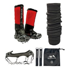 Expeak Snow Edge 11爪冰爪 2入 + Pinnacle 綁腿 2入 + Masterbase 腿套套組, 灰色(冰爪), 紅色(綁腿), 隨機出貨(腿套)