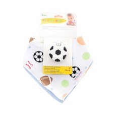 SiLLi CHeWS 希莉 球類印花圍兜+造型固齒器, 無奶嘴(3個月以上), 足球款, 1組