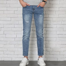 위드진 남성용 슬림일자 구제 시크릿밴딩 9부 청바지 FJ945