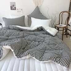 Nubile 格紋印花絎縫四季用薄被, 黑色