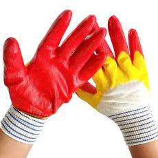 철근작업용 줄무늬 이중 황 코팅 목장갑, 혼합색상, 100개