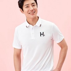 헤지스골프 남성용 솔리드 조직감 반팔 카라 티셔츠 HUTS1B301WT