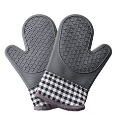 BEULRUMUYEOK 廚房矽膠烤箱手套, 格紋灰, 2個