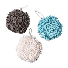 THE ZAKKA 雪尼爾擦手巾3件組, 象牙白, 藍色, 灰色, 1套