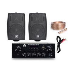 GNS 매장용 미니 앰프 + 벽부형 80W 패션 스피커 블랙 2p 세트, MA-200(앰프) GLS-40B(스피커)