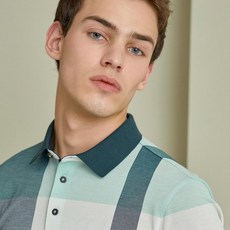 DAKS 男式拼色棉混紡短袖 Polo 格紋高爾夫 T恤 DGTS1B311