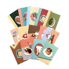 COMMAB 甜蜜咖啡廳甜點插畫明信片14款組, 混合顏色, 1套