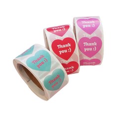 All That Party Thanks 愛心捲筒貼紙 3件組, 薄荷綠 + 紅色 + 粉紅色, 1套