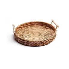 daseko 藤編手把圓形大托盤, 單一顏色, 1個