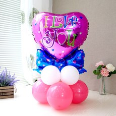 WOW PARTY KOREA I LOVE YOU 緞帶愛心LOVE氣球柱 小套組, 粉紅色, 2套
