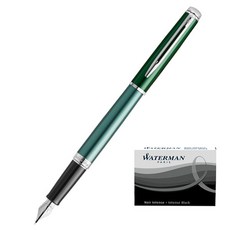 WATERMAN 威迪文 新權勢 CT 鋼筆 + 長尺寸卡式墨水管套組, F, 葡萄園綠(鋼筆), 黑色(卡式墨水管)