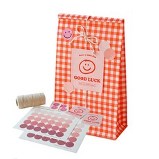 Donna&deco Good Luck 微笑紅色格紋禮物袋 30入 + 彩色繩 90m + 貼紙 150入 套組, 混合顏色, 1套