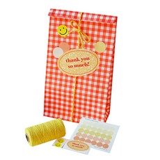 Donna&deco 格紋包裝袋 30入+綁繩 90m+貼紙 150入, 混合顏色, 1套