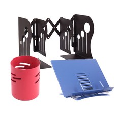 ASKOREA 歐式閱讀桌+動感書架+圓形鋼筆架, 藍色（閱讀桌）、棕色（書架）、粉色（筆筒）, 1套