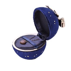 金色緞帶燈芯絨圓形飾品盒 海軍藍項鍊盒, 1個