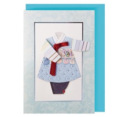 From&To 翡翠韓服新年賀卡感謝卡 5入 + 信封 5入 + 內頁 5入, 天空藍, 1套