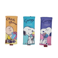 hM+ Peanuts史努比PU扁平筆袋 3入, 黃色+薄荷綠色+紫色, 1組