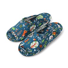 KiKiDi 女款絎縫室內拖鞋, 藍綠底森林, 1組