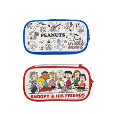 hM+ 史努比圖案多功能PU鉛筆盒 2入組, 藍紅, 1套