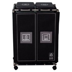 掀蓋式分類垃圾桶 2格, 黑色的, 1個