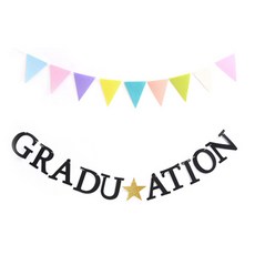 PARTYHAE 毛氈三角派對掛旗 粉彩 + 毛氈畢業掛旗組, 混色, 1套