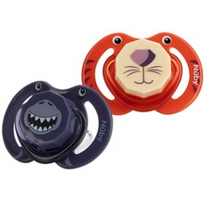 Nuby 舒適動物安撫奶嘴, 鯊魚和老虎, 6-18個月, 1套