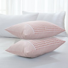 gBEDDING 格紋超細纖維枕套 2入+枕芯 2入, 粉色的
