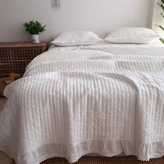 The Jashop 託松蕾絲顏料水洗直線絎縫寬條紋床罩, 象牙白