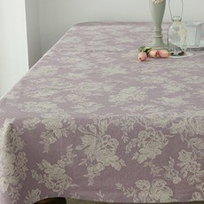 ANDCOTTON 維多利亞花朵亞麻桌布, 紫羅蘭色, 長方形6(130 x 210 cm)