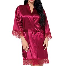 新婚夫婦 蕾絲內衣睡袍 XL, 酒紅色, 1個