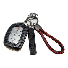 그린텍 카본 키케이스 현대 4버튼 F타입, 골드크롬+체크레드, 현대 4버튼F타입