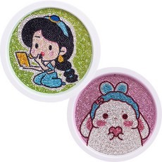 보석십자수 아동용 비즈 DIY 키트 액자포함 캔버스형 2종, 화장하는소녀, 원형토끼, 1세트
