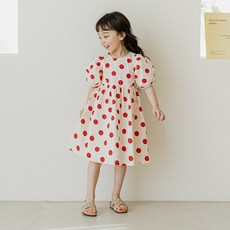 Lala Amang 女童款經典圓點泡泡袖連身裙