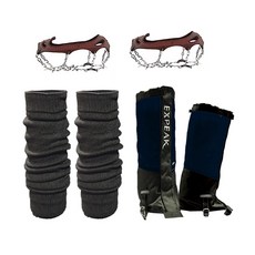 Expeak Snowedge 冰爪 + 雪套 + 保暖腿套套組, 棕色(冰爪), 海軍藍(雪套), 隨機出貨(保暖腿套)