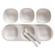 루시코퍼레이션 아동용 트리플볼 그릇세트, 아이보리, 트레이, 보울 3p, 숟가락, 포크, 1개
