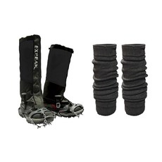 Expeak Snowedge 冰爪 + 雪套 + 保暖腿套套組, 灰色(冰爪), 經典黑(雪套), 隨機出貨(保暖腿套)