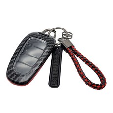 프리미엄 카본 키케이스 + 키링 + 전화번호 안내판, 와인레드크롬 + 체크레드, 현대 H-1타입