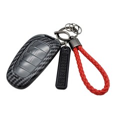 프리미엄 카본 키케이스 + 키링 + 전화번호 안내판, 유광블랙 + 레드, 현대 H-1타입