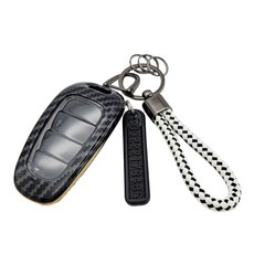 프리미엄 카본 키케이스 + 키링 + 전화번호 안내판, 골드크롬 + 체크화이트, 현대 H-1타입