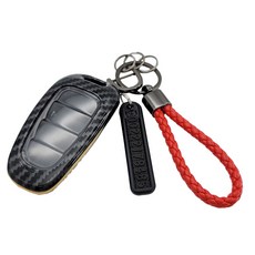 프리미엄 카본 키케이스 + 키링 + 전화번호 안내판, 골드크롬 + 레드, 현대 H-1타입