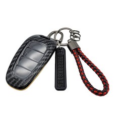 프리미엄 카본 키케이스 + 키링 + 전화번호 안내판, 골드크롬 + 체크레드, 현대 H-1타입