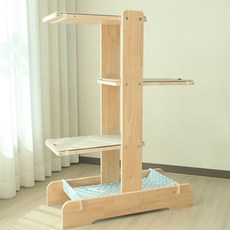 캣츠빌 아쭈타워 H 원목 캣타워, 브라운(카페트), 스카이블루(해먹), 1개