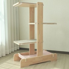캣츠빌 아쭈타워 H 원목 캣타워, 브라운(카페트), 베이비핑크(해먹), 1개