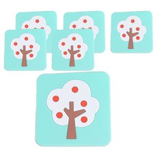 防滑多功能杯墊 6入, 蘋果樹